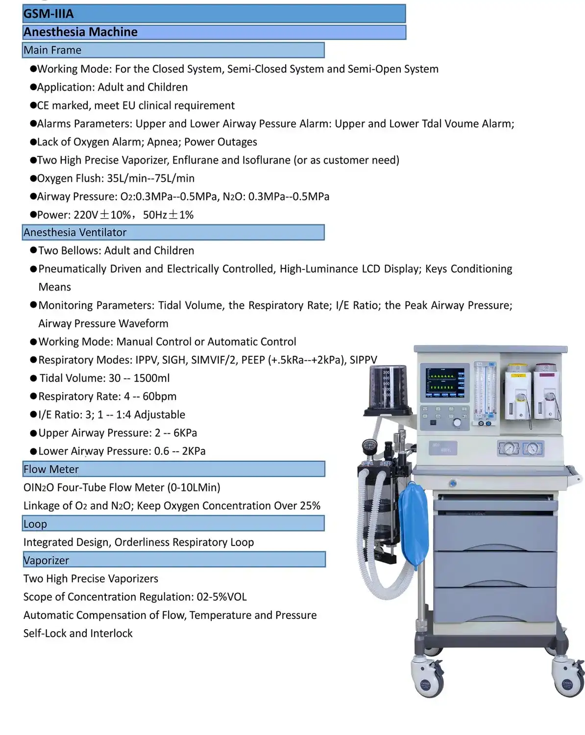 Portable Trolley Anesthesia Machine GSM-IIIA for Surgical Operations